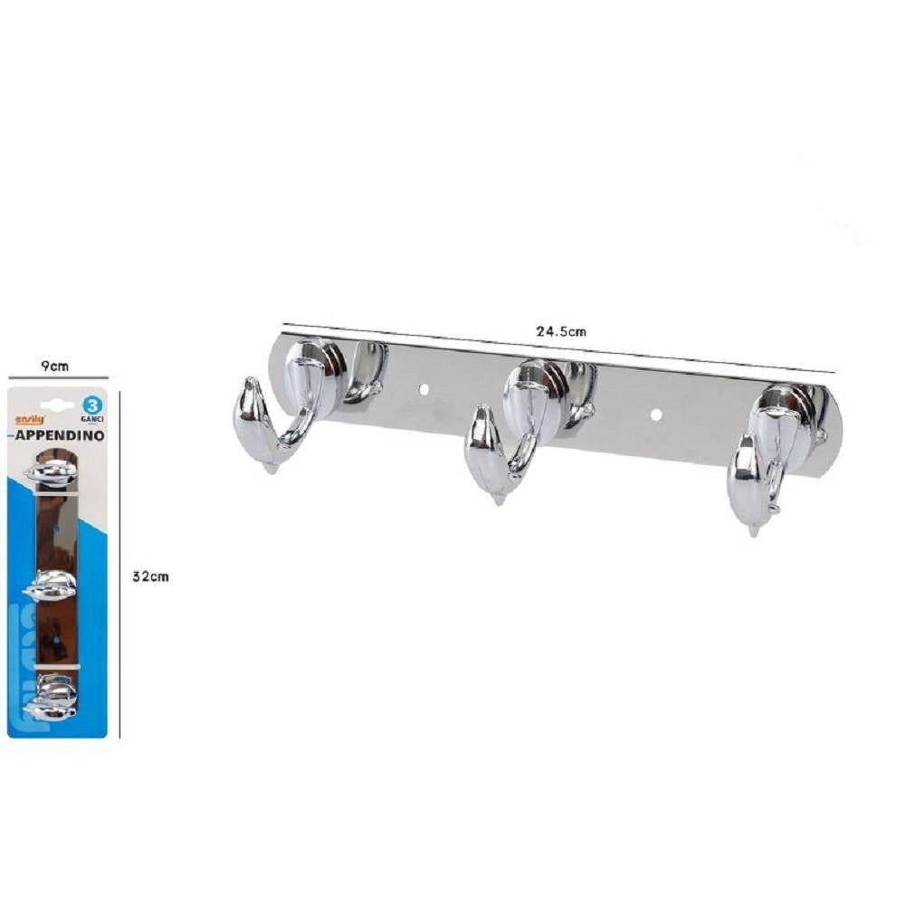 Trade Shop - Appendino Con 3 Ganci A Delfino Parete Multiuso Acciaio Viti 24.5 Cm 52179 -