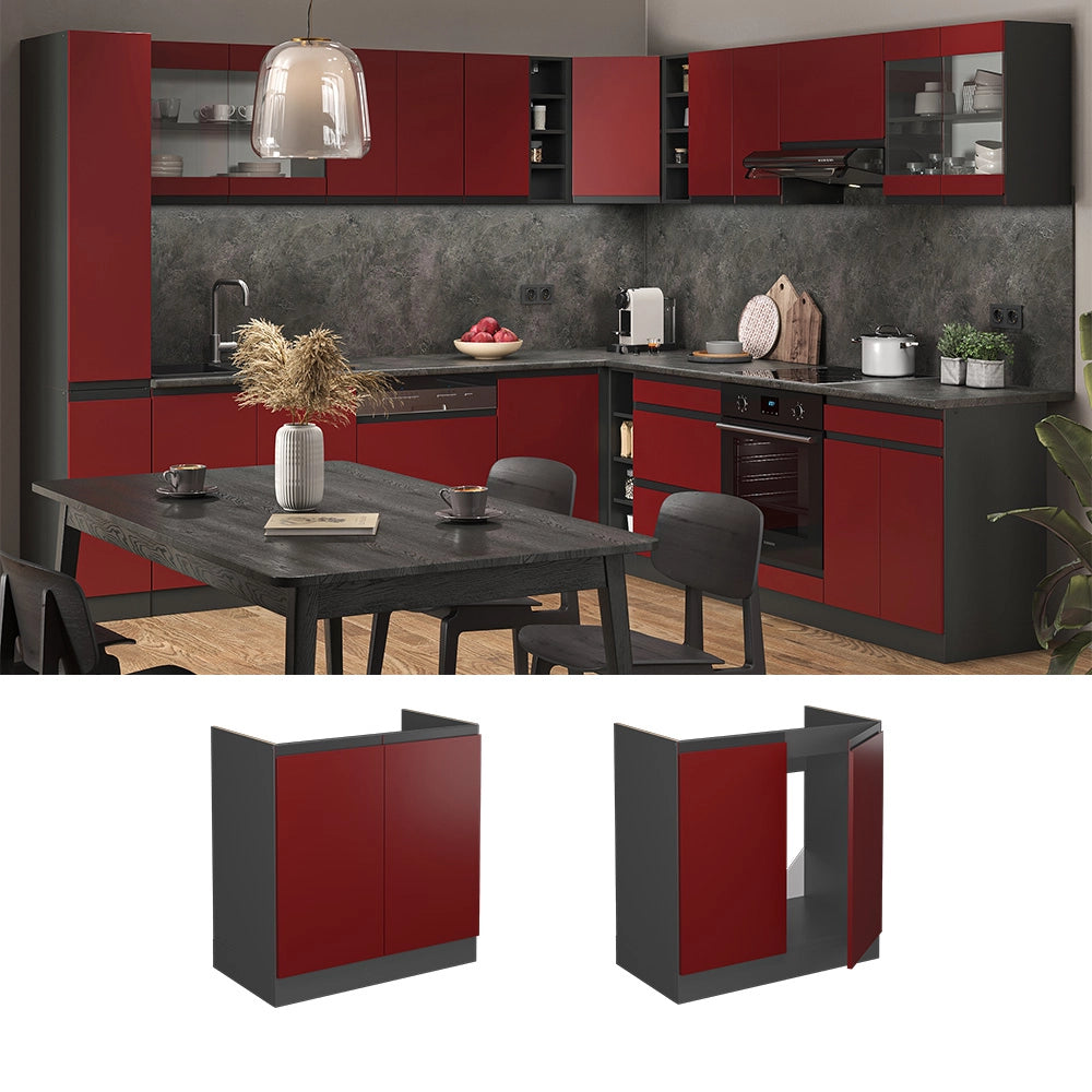 Vicco Mobile lavello cucina Rosso 80 cm Forma a J, senza piano di lavoro