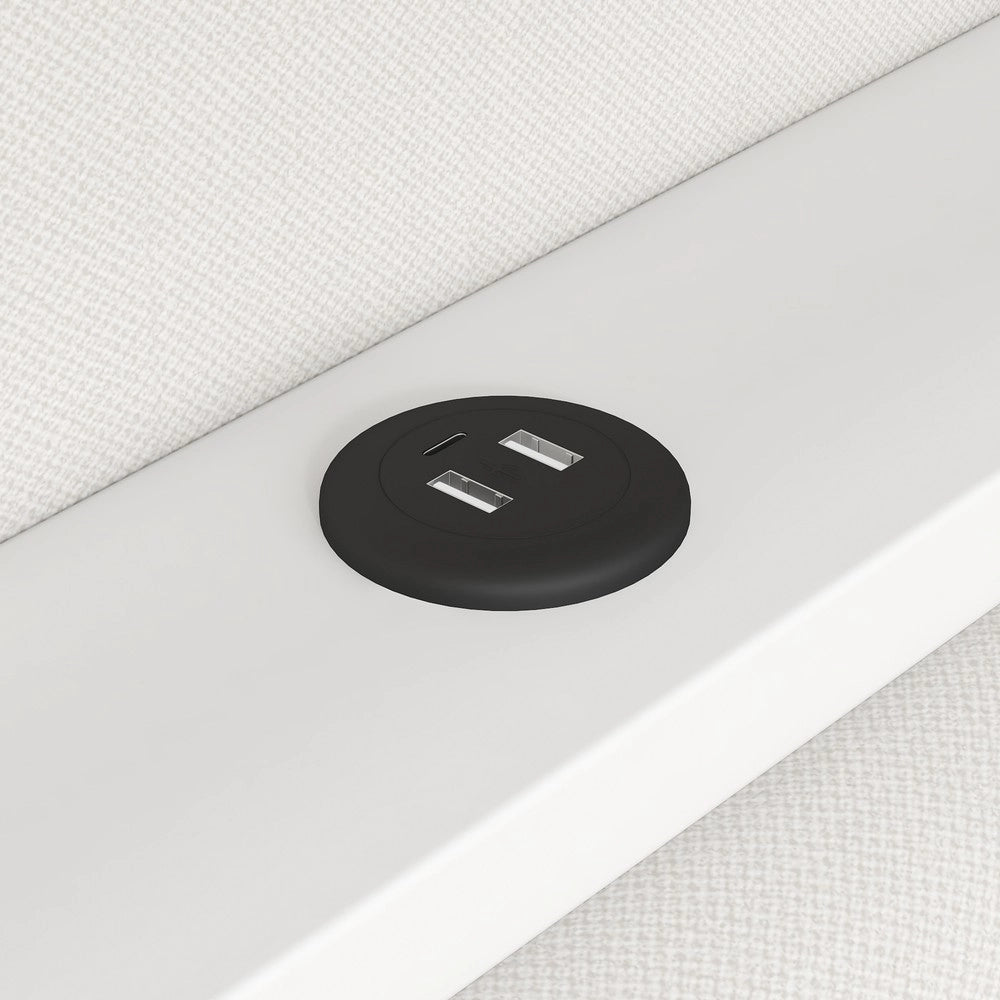 Letto Imbottito con Scrivania e Letto Estraibile ¨C MINIMAL ¨C Bianco, LED, USB, 90x200