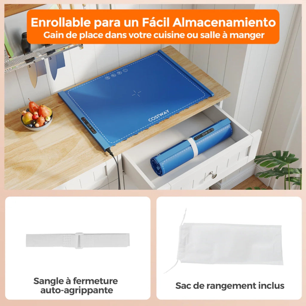Tappetino riscaldante elettrico portatile per alimenti 60 x 44 x 2 cm riscaldamento rapido sicuro per i bambini silicone blu 20_0014202