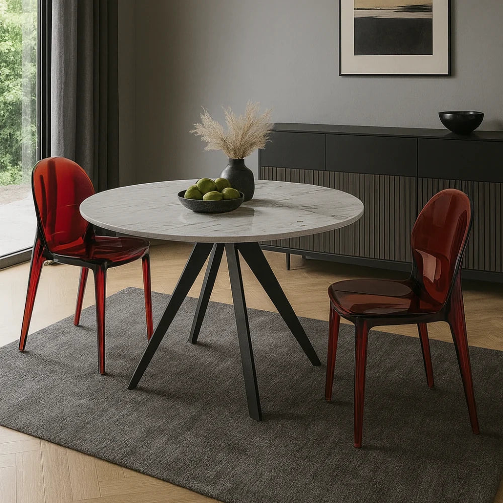Set di 4 sedie da pranzo e da esterno in policarbonato rosso Sparkle con struttura in policarbonato facili da pulire | Duzzle