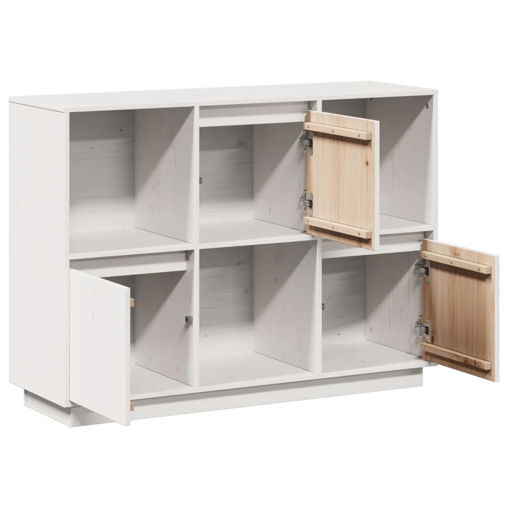 Buffet credenza cassettiera armadio mobile contenitore organizer per cucina soggiorno salotto 110,5 x 35 x 80 cm legno massello di pino bianco 02_0030198
