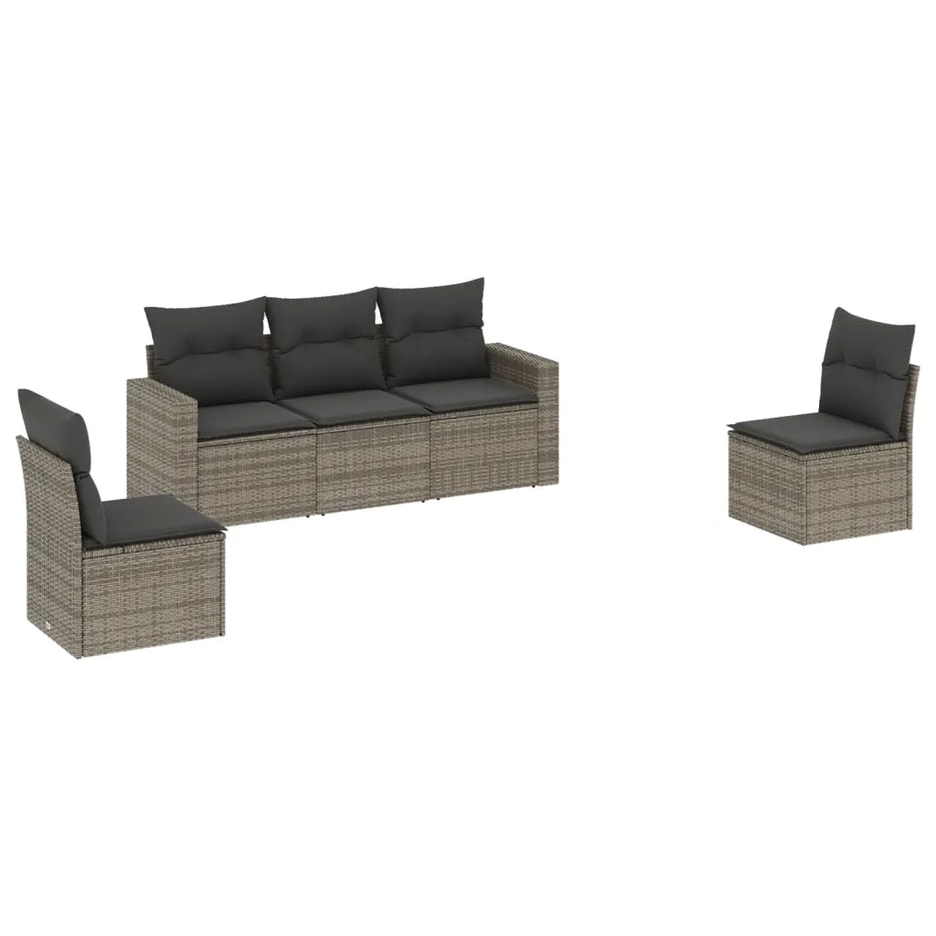 Set Divano da Giardino 5 pz | Set Salotto da Giardino con Cuscini Grigio in Polyrattan