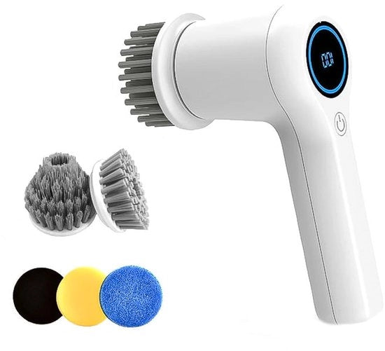 Kit di pulizia elettrico - Aspirapolvere manuale - Bianco - Set di pennelli sostituibili - Adatto per Bagno, Pavimento, Parete, Muro, Tegola, Tavolato