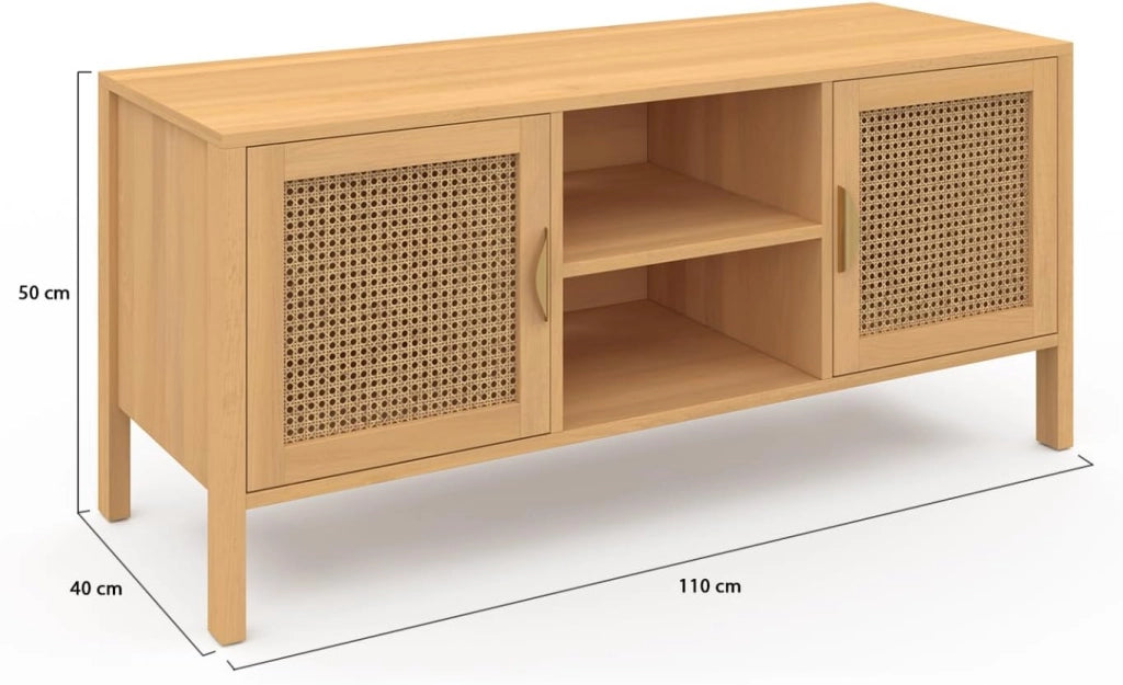 Mueble TV EDHEN 2 puertas con mimbre 110 cm
