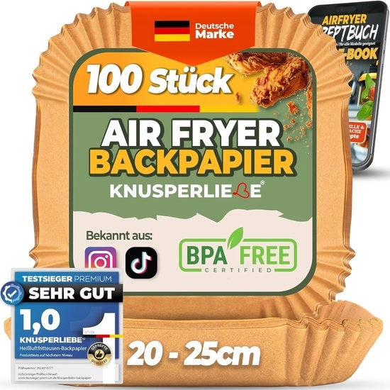 Papier per forno a vento XXL 20-25cm 5-7,3L, 100 pezzi Forme per forno a vento, resistenti all'olio, con superficie antiscivente, piatti da forno in carta monouso