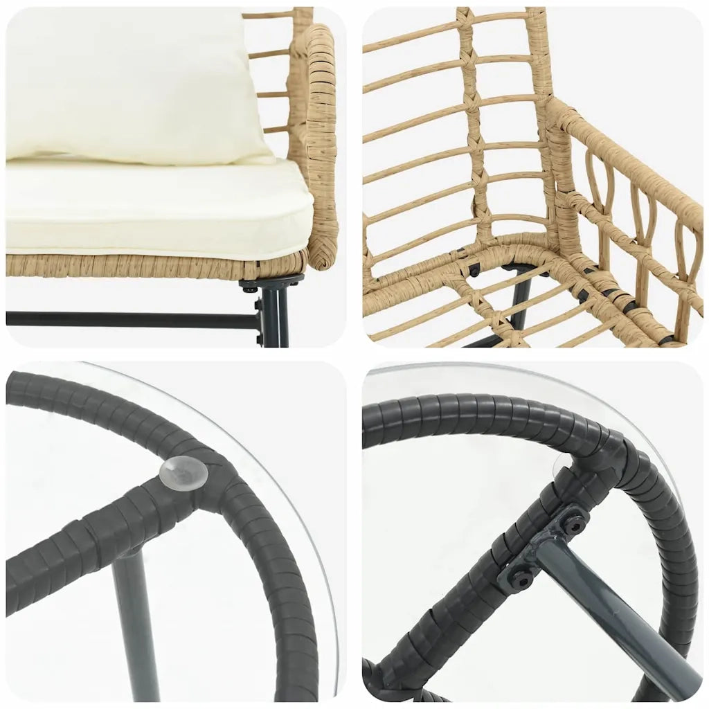 Set da Pranzo per Giardino 3 pcs Marrone e Crema polyrattan 42010353