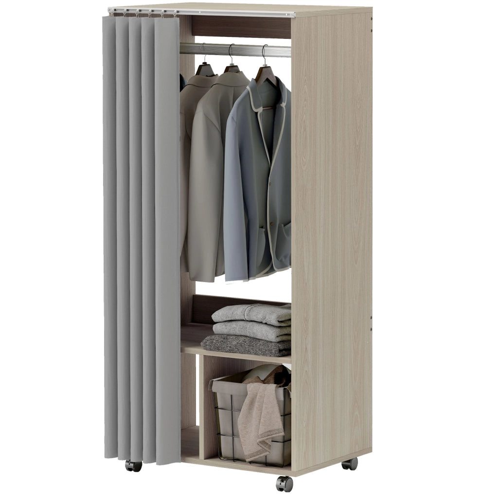 Armadio a ponte scorrevole con tenda e appendiabiti ¨C Zephmum ¨C Effetto legno naturale 60x40x128 cm
