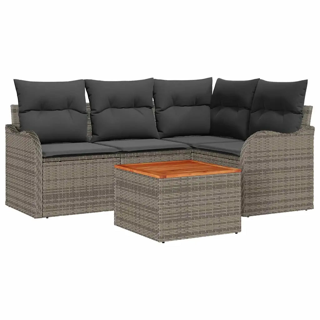 Set Divano da Giardino con cuscino 5 pcs Grigio polyrattan
