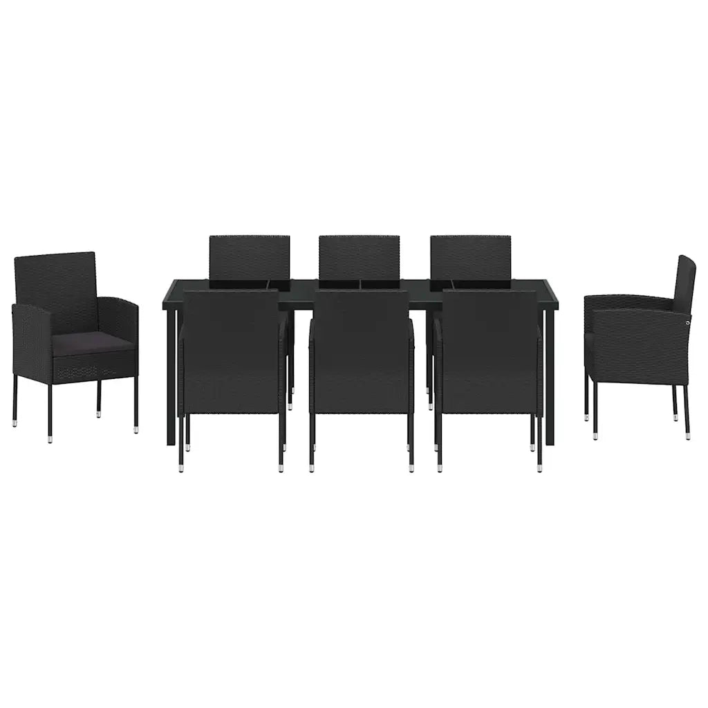 Set da Pranzo per Giardino con cuscino 9 pcs Nero polyrattan 3379939