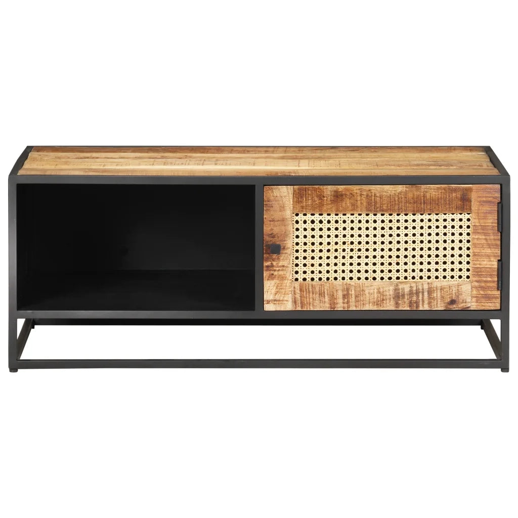 Tavolino da salotto | Tavolino da caff¨¨ | Tavolino da Soggiorno 90x50x35 cm Legno di Mango Grezzo e Canna
