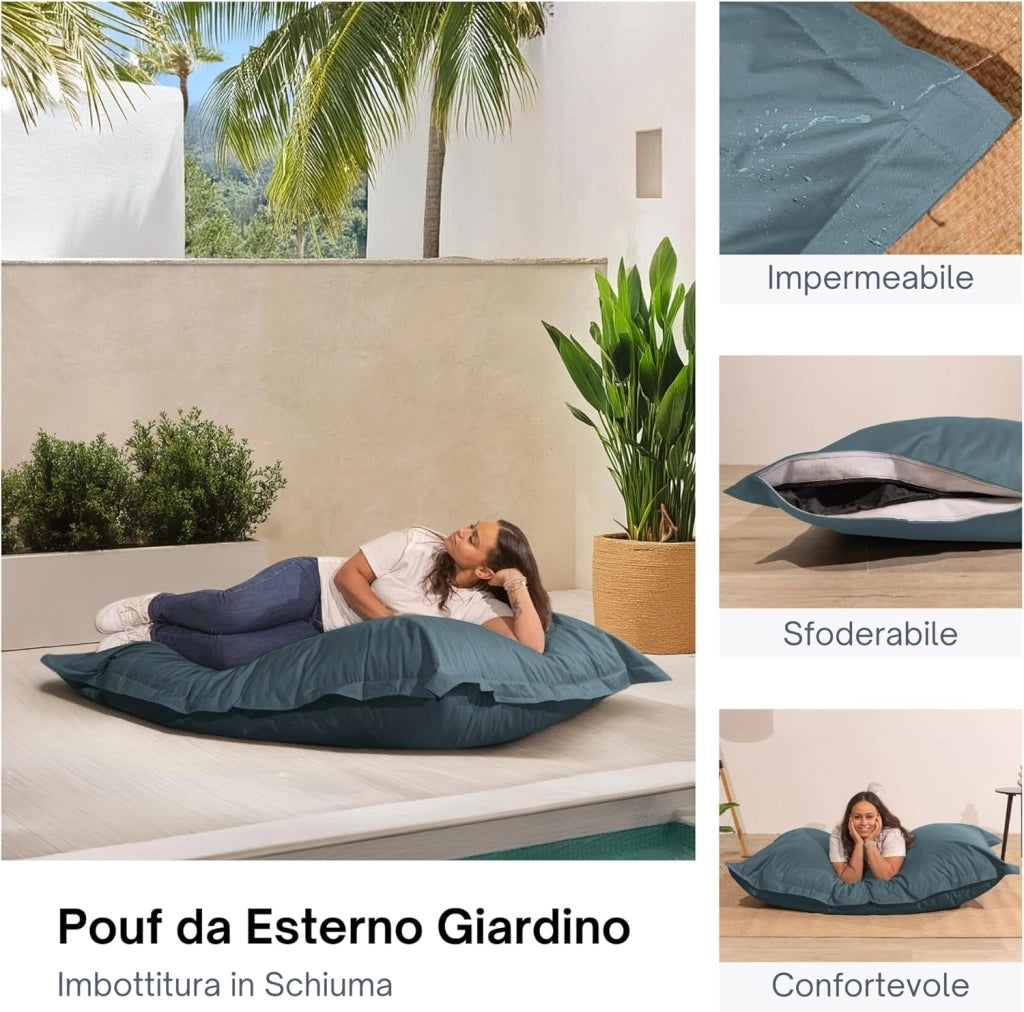 Pouf da Esterno Giardino, Tessuto Impermeabile e Anti-UV, Fodera Lavabile, Imbottitura in Schiuma Molto Confortevole - Pouf Poltrona Sacco Grande (180x140 cm, Grigio Scuro)