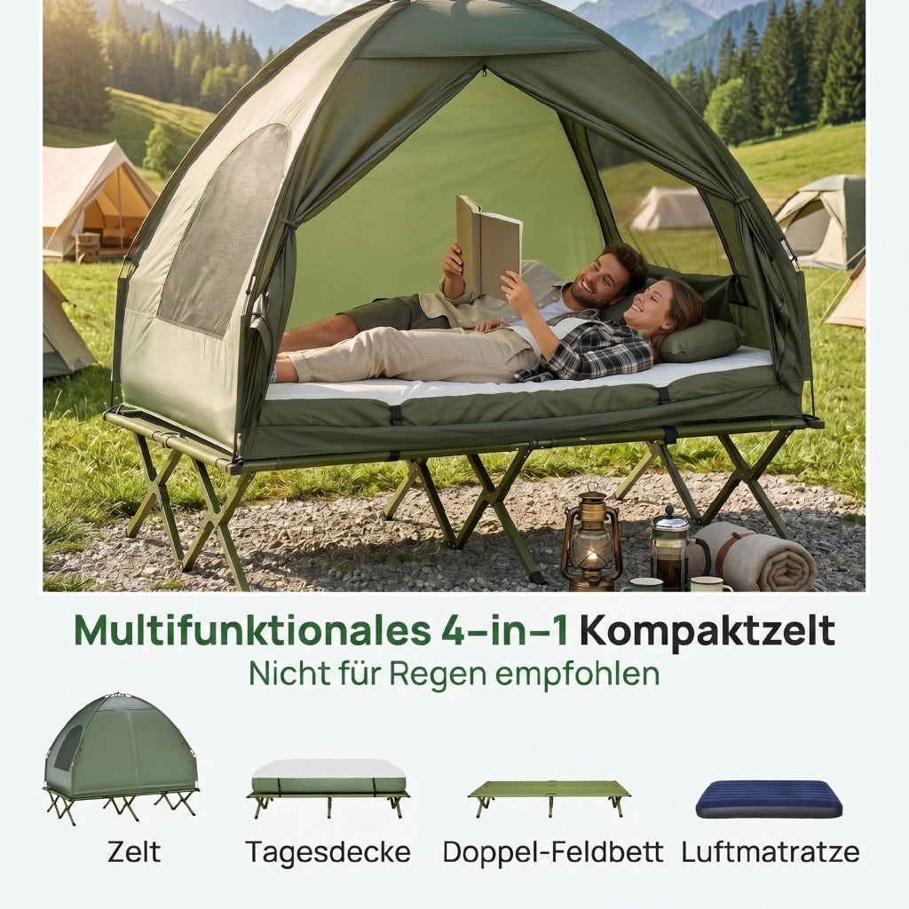 Letto da Campo per 2 Persone con Materasso Gonfiabile Verde ¨C zephmum ¨C 120x200x40 cm