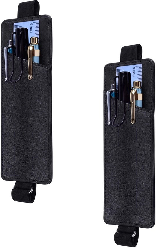 Penholder elastico regolabile, 2-pack penholder in pelle PU, pen holder, adatto per libro di copertina rigida, quaderno, planner e iPad da 8" a 11,6" (nero)