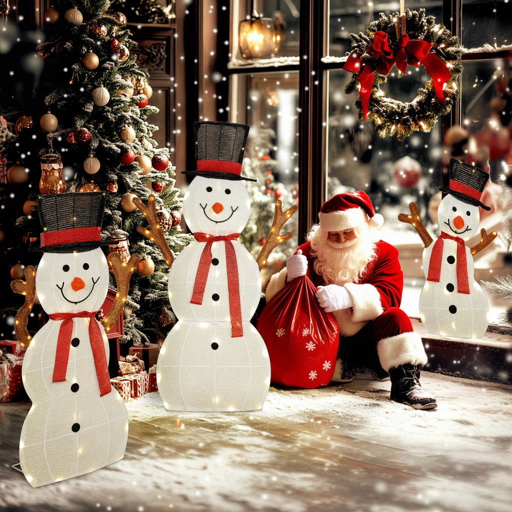Famiglia di pupazzi di neve natalizi 3 pezzi ¨C Xylo ¨C decorazione esterna con luci LED impermeabile acciaio poliestere bianco