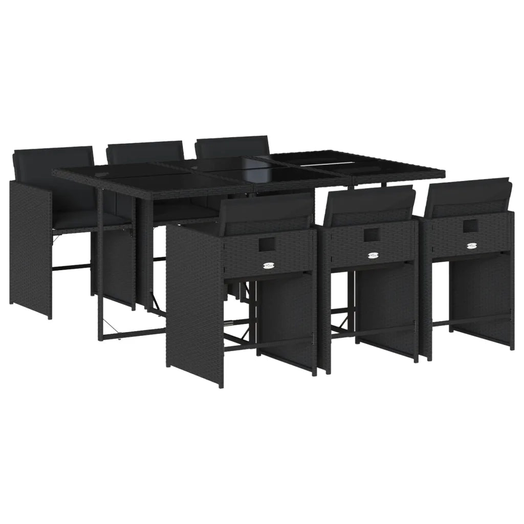 Set da Pranzo da Giardino 7 pz Nero con Cuscini in Polyrattan 3277854