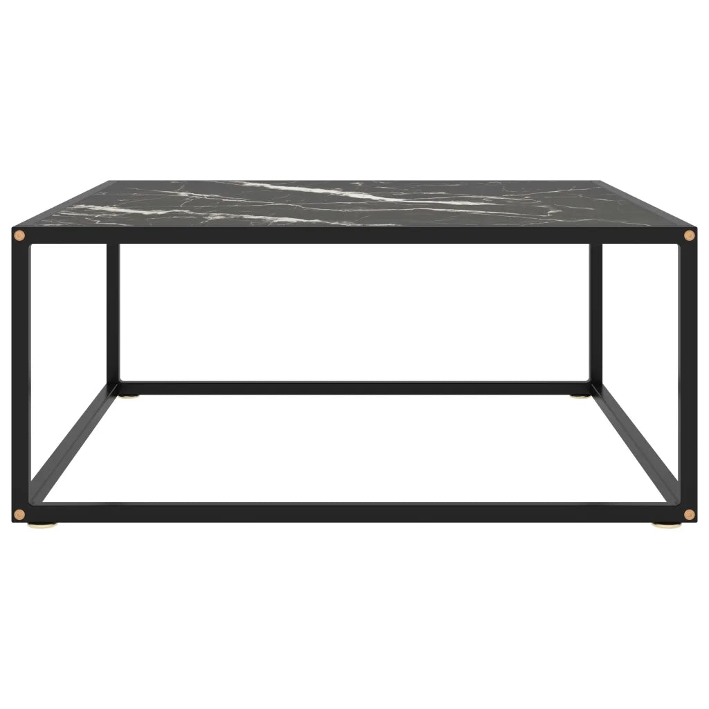 Tavolino da Salotto Nero con Vetro Marmo Nero 80x80x35 cm