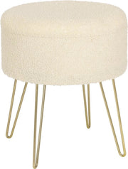 Poof Fluffino con Spazio di Riposo - Poofi, Hocker, Poof di Riposo - Circolare per Interni - MDF, Metallo e Fleece - Beige - 39x39x44 cm