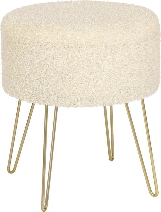 Poof Fluffino con Spazio di Riposo - Poofi, Hocker, Poof di Riposo - Circolare per Interni - MDF, Metallo e Fleece - Beige - 39x39x44 cm
