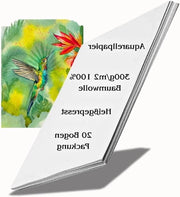 Papier aquarel 300 g/m² 100% cotone 195 x 27 cm - Confezione da 20 fogli di carta bianca calda pressata