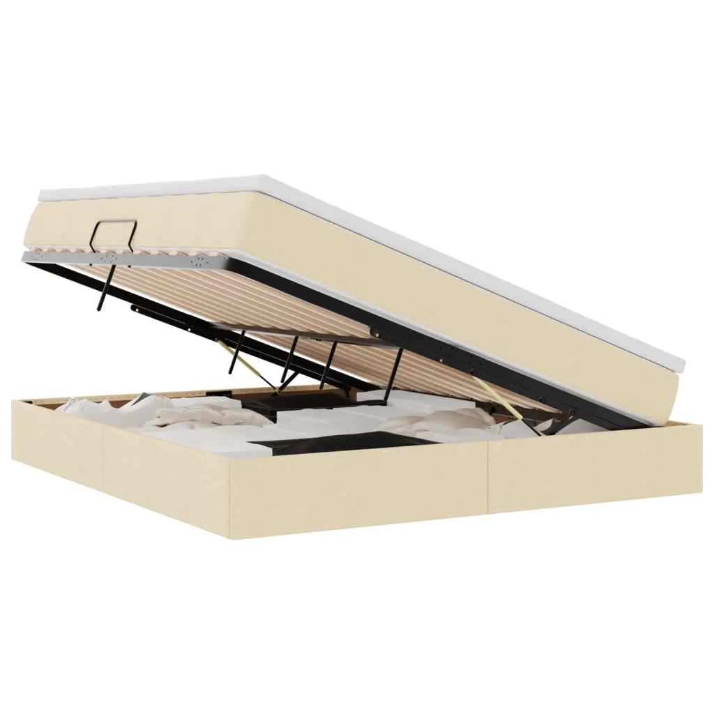 Letto con contenitore e materasso Crema 160 x 200 cm Poliestere