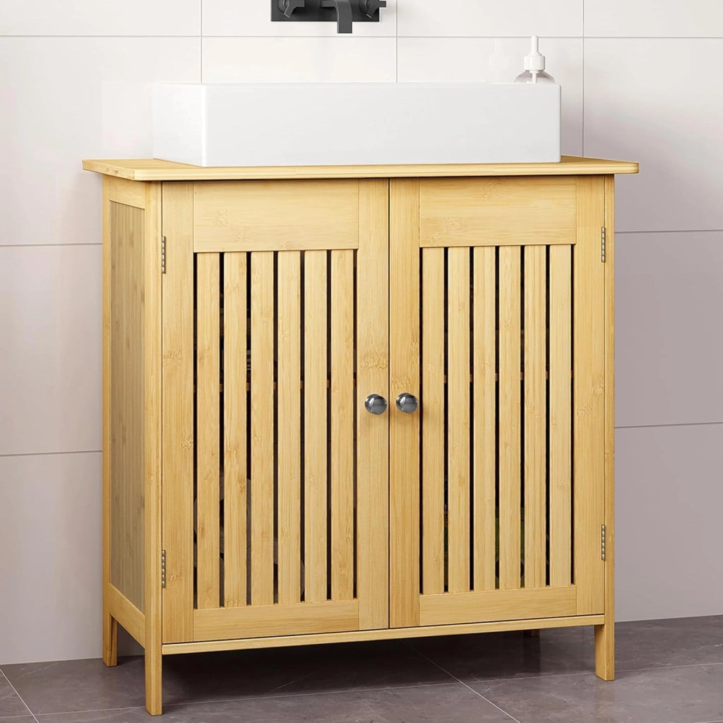 Set di mobili da bagno con armadietto a specchio, per bagno, in bambù, modello 12