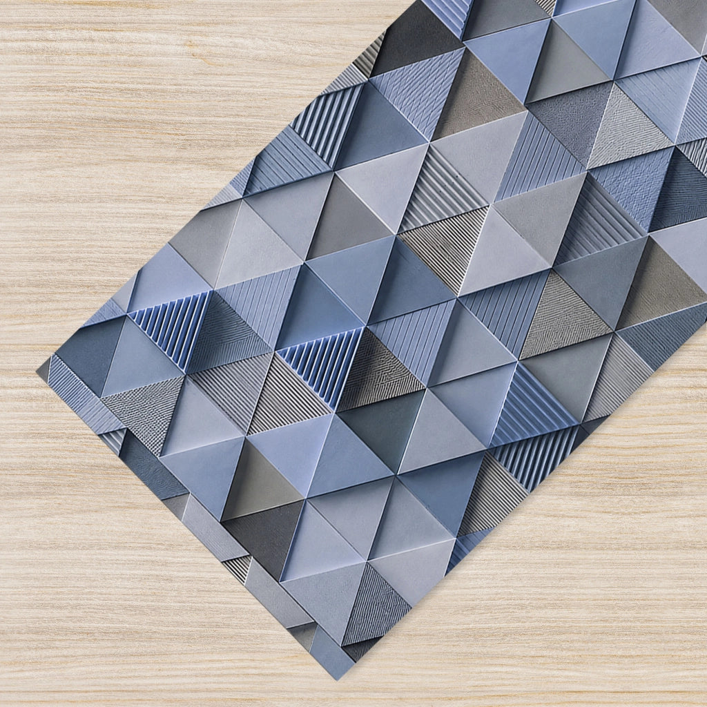 Tappeto passatoia fantasia made in Italy antiscivolo lavabile aderente triangoli multicolore 50x200cm - Triangle Azzurro