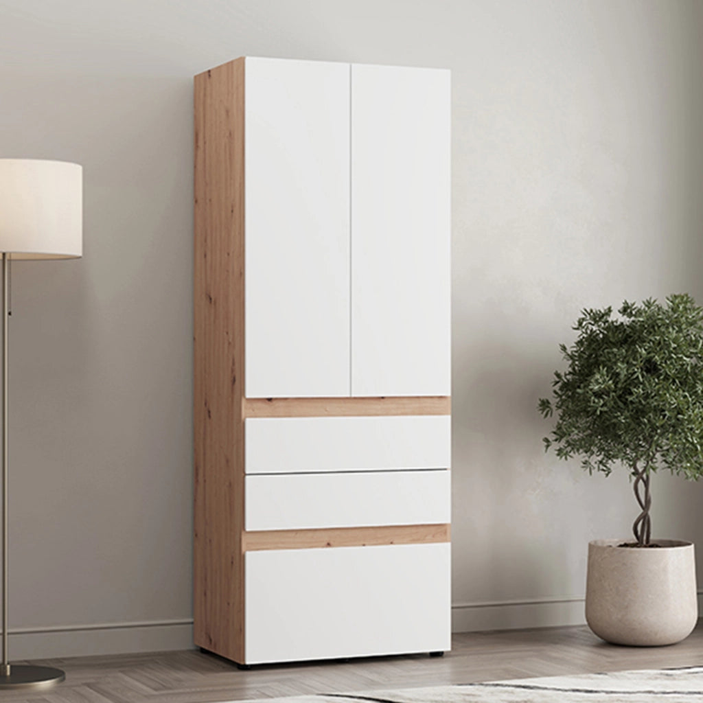 Armadio Camera da Letto Venas, Guardaroba 2 Ante Appendiabiti, 79x208h cm Bianco Opaco