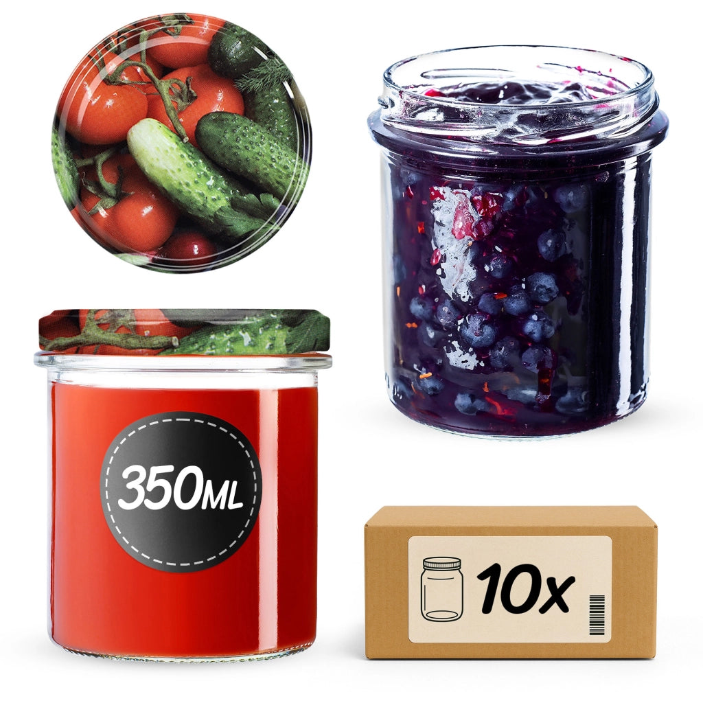 Barattoli per conserve KADAX Avila 350 ml 10 pezzi 82 mm + coperchi "Verdure"