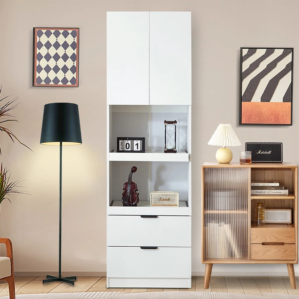 Mobile Multiuso Cucina - Minimal - Bianco 200cm con Ante Cassetti Ripiani Antiribaltamento