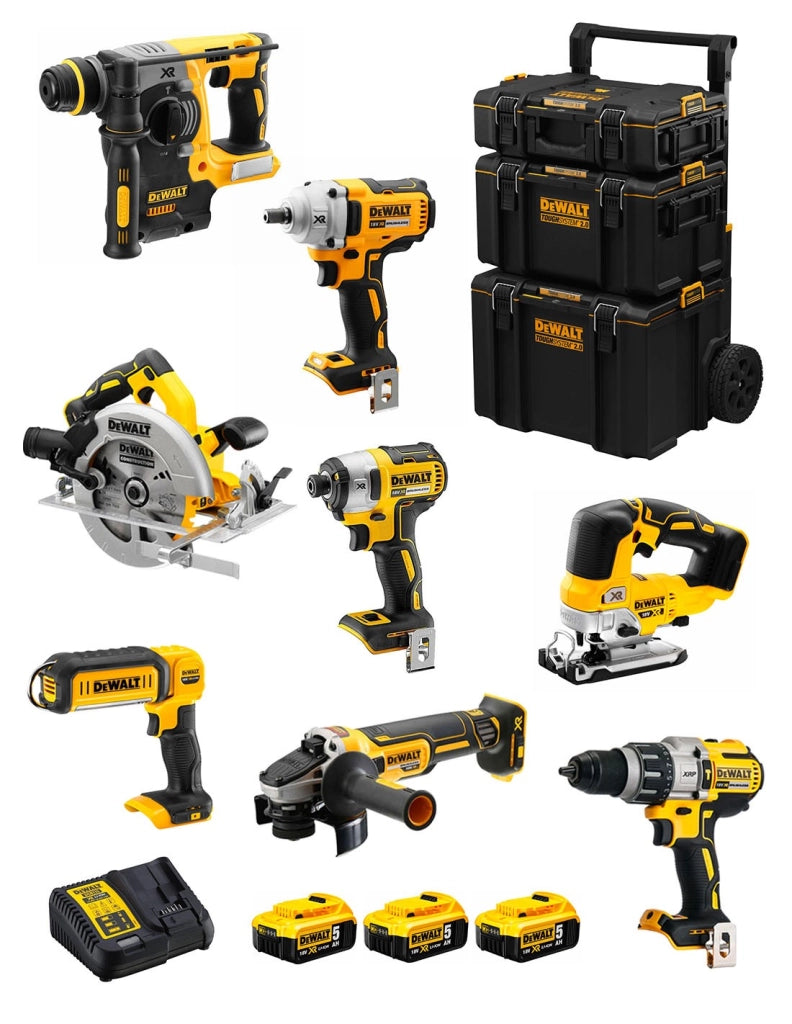 DeWALT Kit DWK801 (DCD996 + DCH273 + DCG405 + DCF887 + DCF894 + DCS334 + DCS570 + DCL050 + 3 x 5,0 Ah + DCB115 + Caddy 3en1)