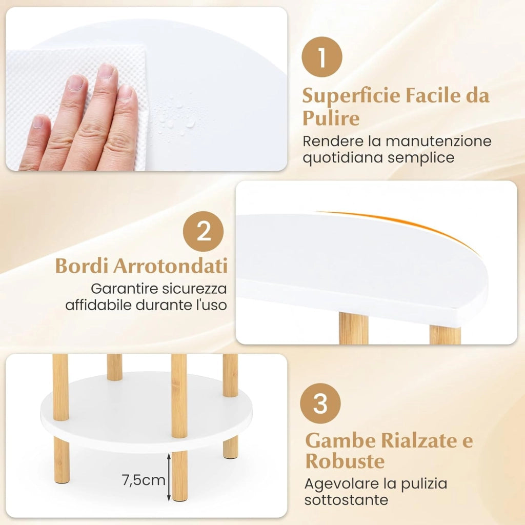 Set di 2 Tavolini da Salotto, Tavolino Laterali Circolari a 3 Ripiani con Struttura in Bamboo, Tavolino Basso da Divano e Letto per Soggiorno e Camera da Letto