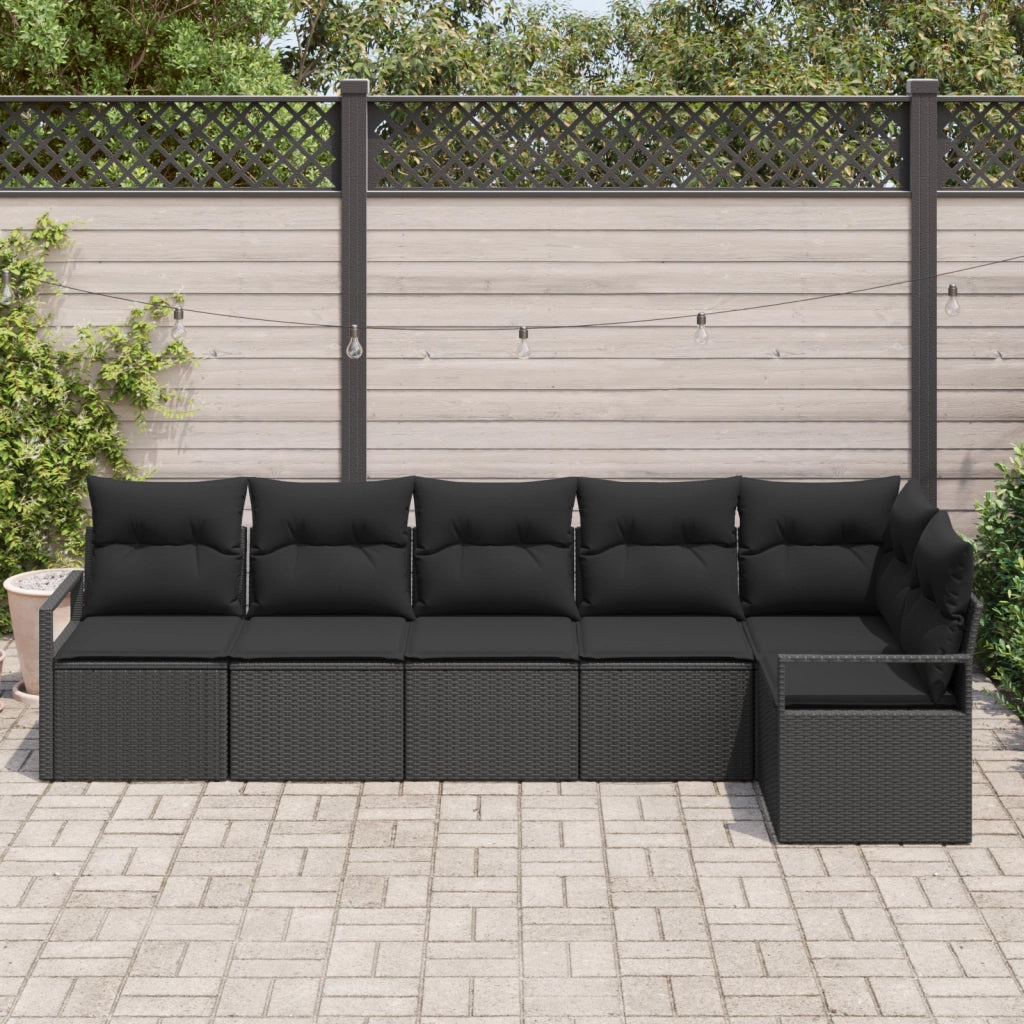 Set Divano da Giardino  6 Pezzi con Cuscini Nero Polyrattan