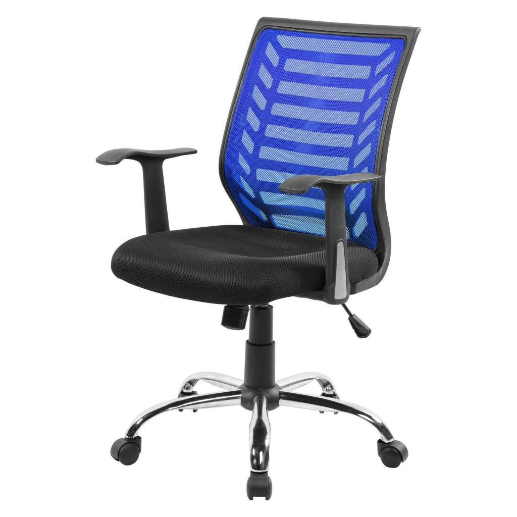 Sedia da ufficio Camaleonte, Sedia operativa a rete con braccioli, Seduta ergonomica da ufficio, 59x60h93/103 cm, Nero e Blu