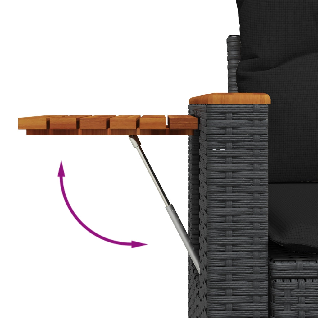 Set Divano da Giardino  9 Pezzi con Cuscini Polyrattan Nero Acacia