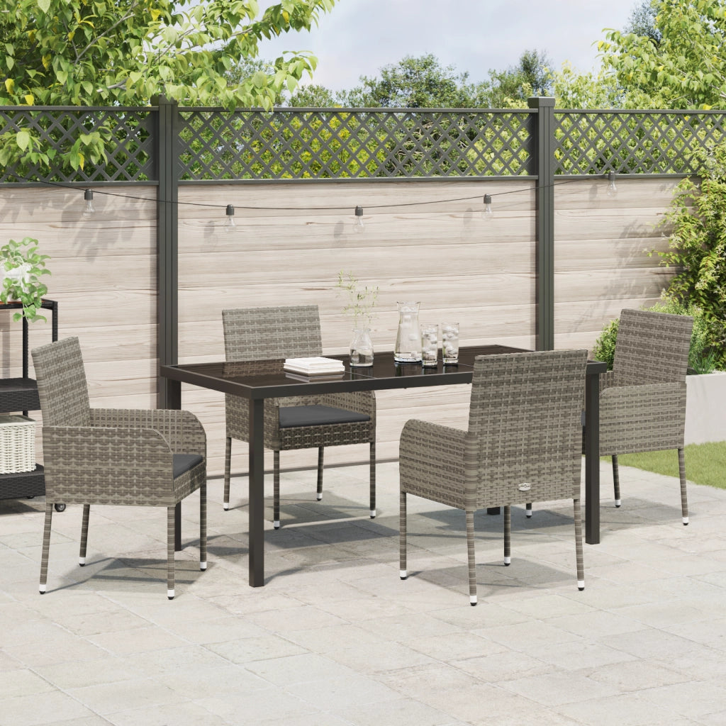 Set da Pranzo Giardino 5 Pezzi con Cuscini Grigio Polyrattan