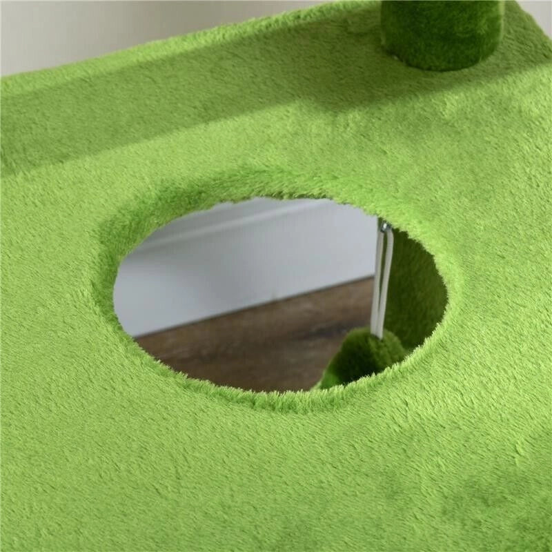 ALBERO TIRAGRAFFI PER GATTI CON AMACA, PALLINA E TIRAGRAFFI IN SISAL, 49X49X142CM, VERDE