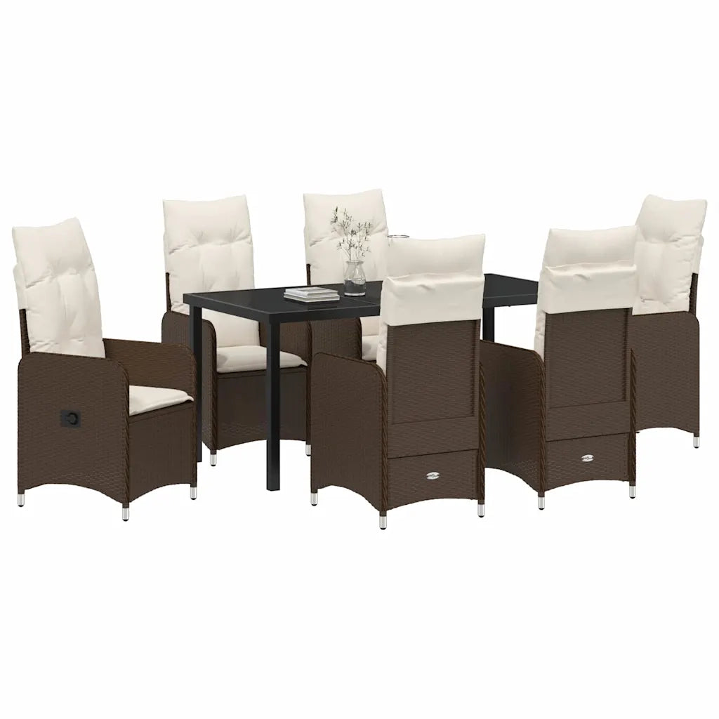 Set da Pranzo per Giardino con cuscino 7 pcs Marrone polyrattan 3379643