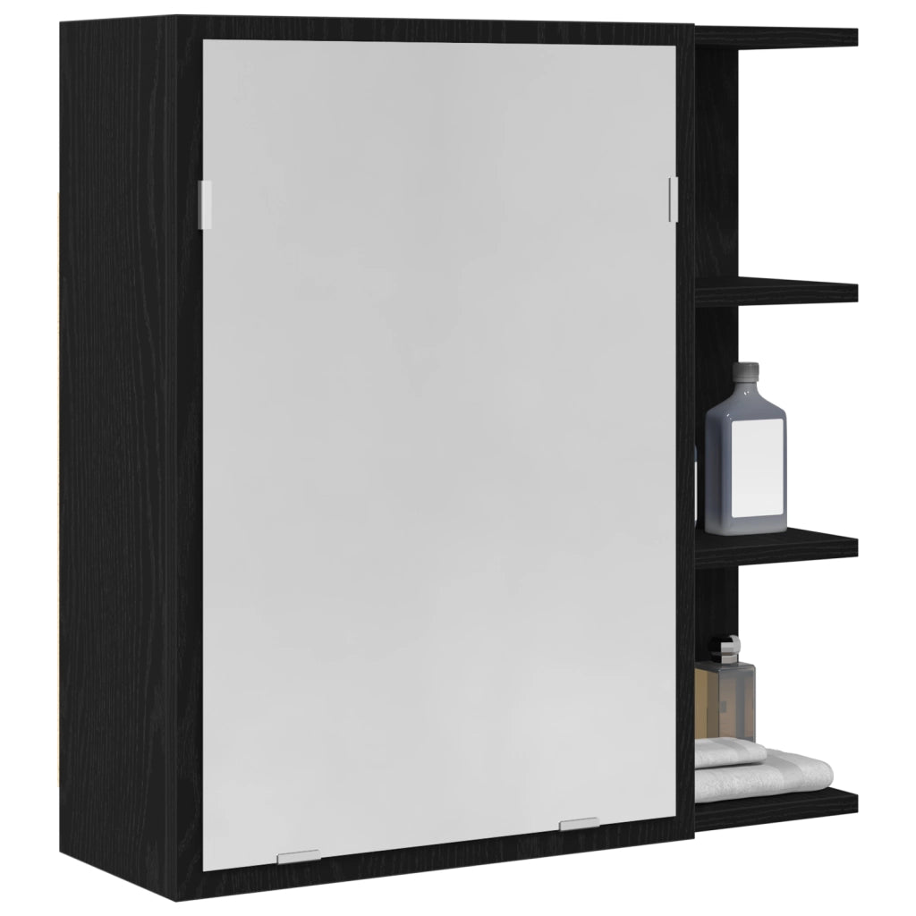 Armadio Specchio per il Bagno  Nero Rovere 62,5x20,5x64cm in Legno Ingegnerizzato