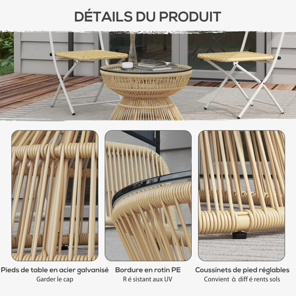 Tavolino da caff¨¨ rotondo da giardino ¨C Xylo ¨C Effetto rattan vetro temperato ?60x37H