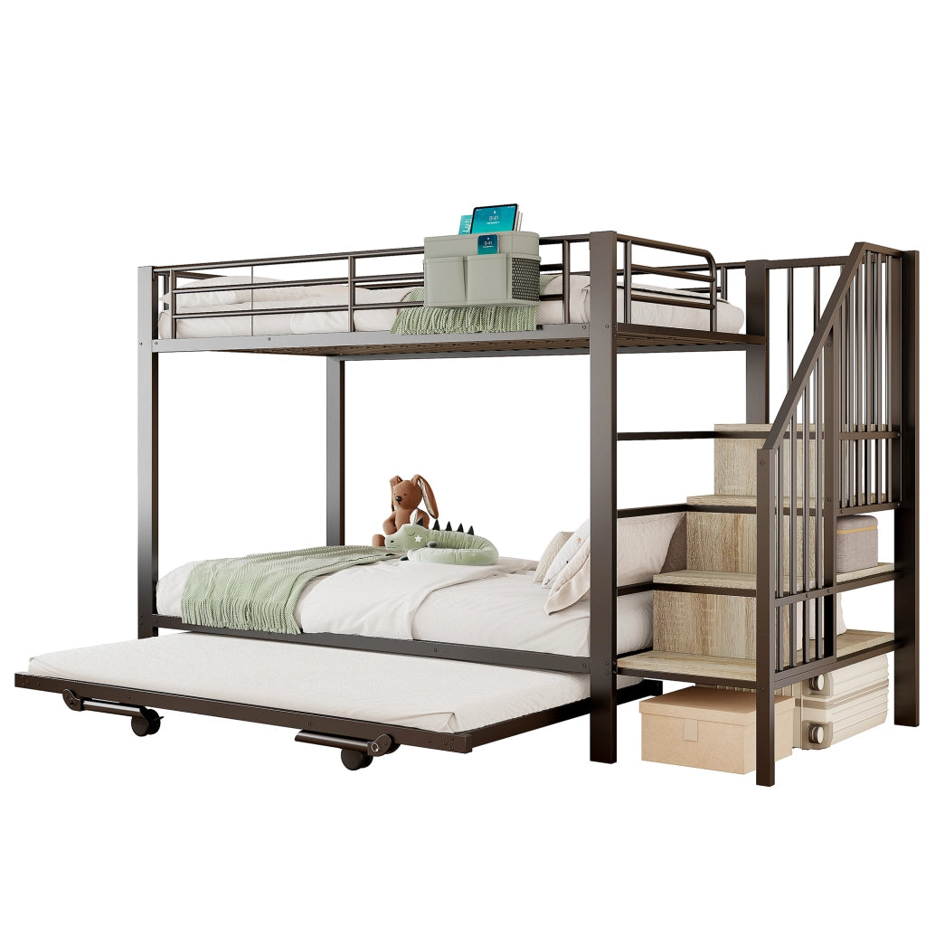 Letto a Castello 90x200 cm e 180x200 cm; con Letto Estraibile; Tasche in Tessuto; in Metallo; Nero