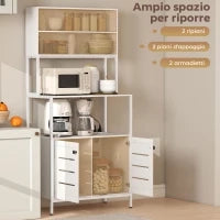 Mobile Dispensa con Ripiani, Armadietti e 2 Prese di Ricarica, in Legno e Acciaio, 80x42x171 cm, Bianco