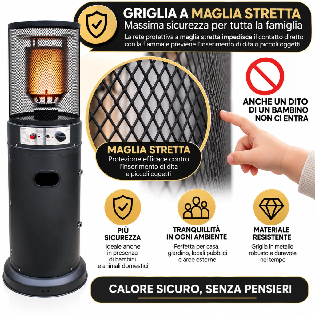 Stufa Patio Riscaldante da Esterno a Gas 13 kW con Ruote
