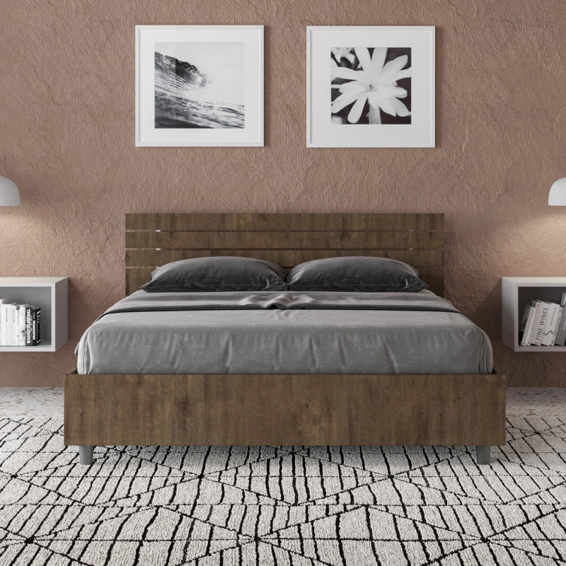 Letto Matrimoniale francese 140x200 cm testata inclinata con doghe Ankel - Senza rete,Noce