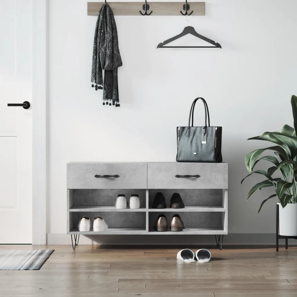 Panca Porta Scarpe | Scarpiera | Mobile per scarpe Grigio Cemento 102x35x55cm Legno Multistrato