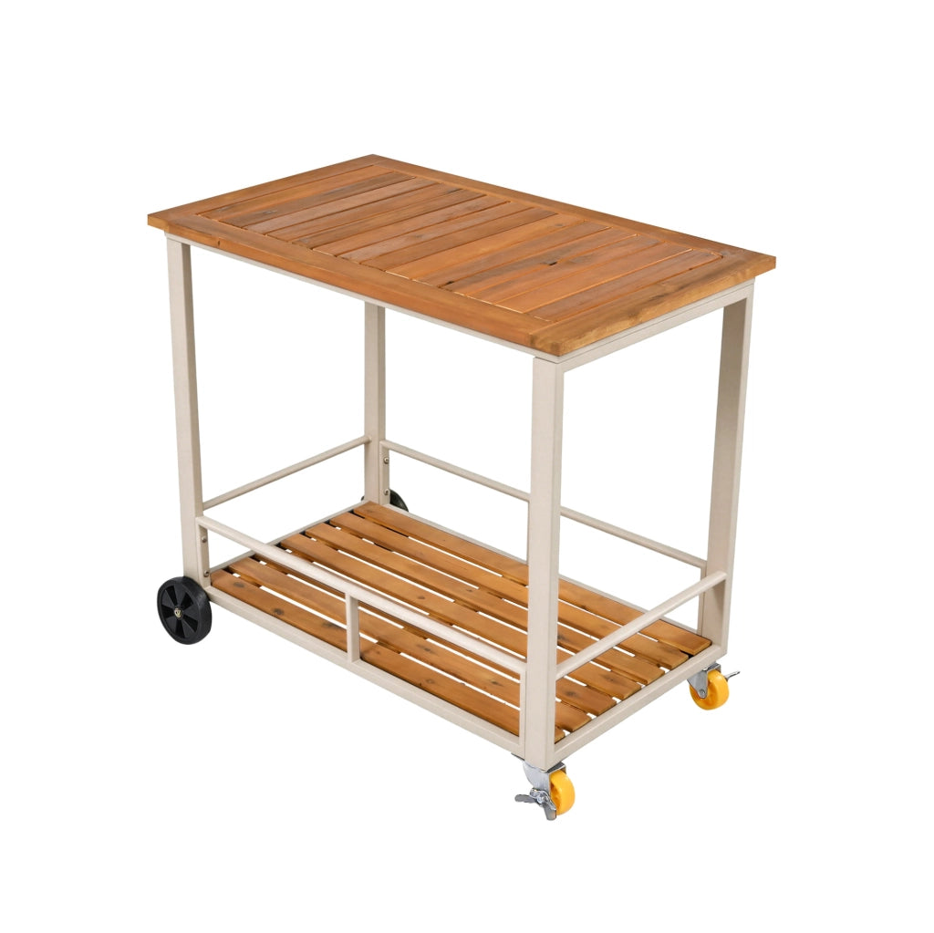 Set da giardino da pranzo 6-7 posti con carrello di servizio rimovibile; legno di acacia beige e naturale