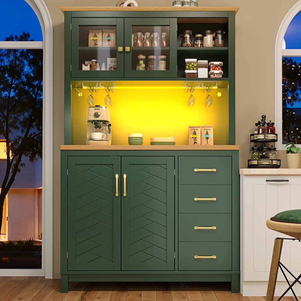 Credenza Buffet con LED ¨C Xylo ¨C Verde/Nero/Bianco, 4 Ante, 105.5x40x180cm
