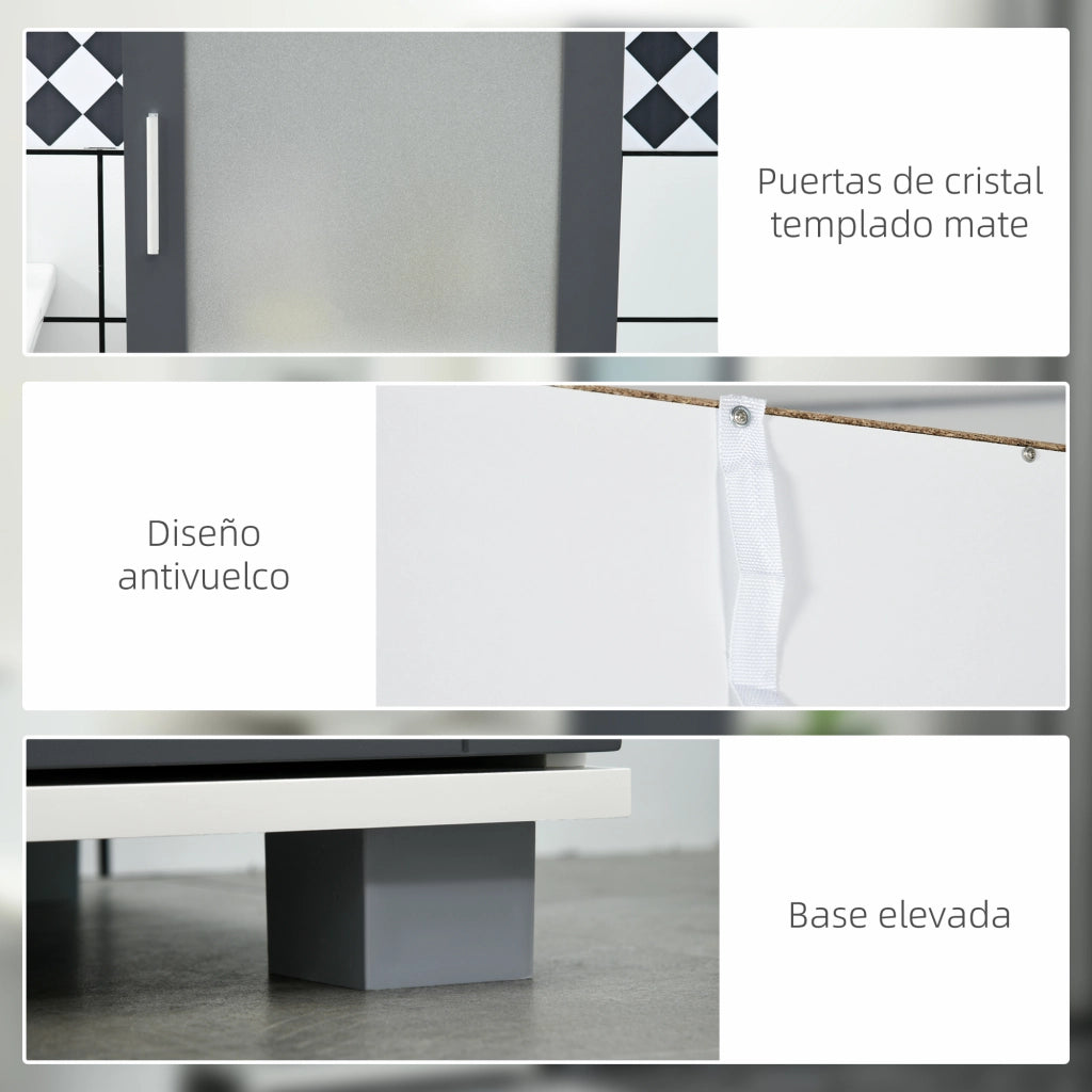 Armadio Bagno Alto con 2 Ante Vetro e Ripiani Regolabili ¨C Zephmum ¨C Bianco Grigio 37x35x190 cm