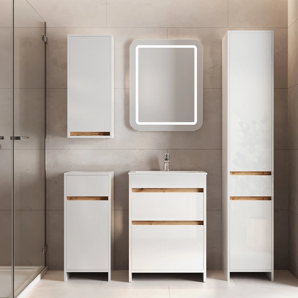 Vicco Set mobili bagno Bianco lucido/oro power oak 5 parti
