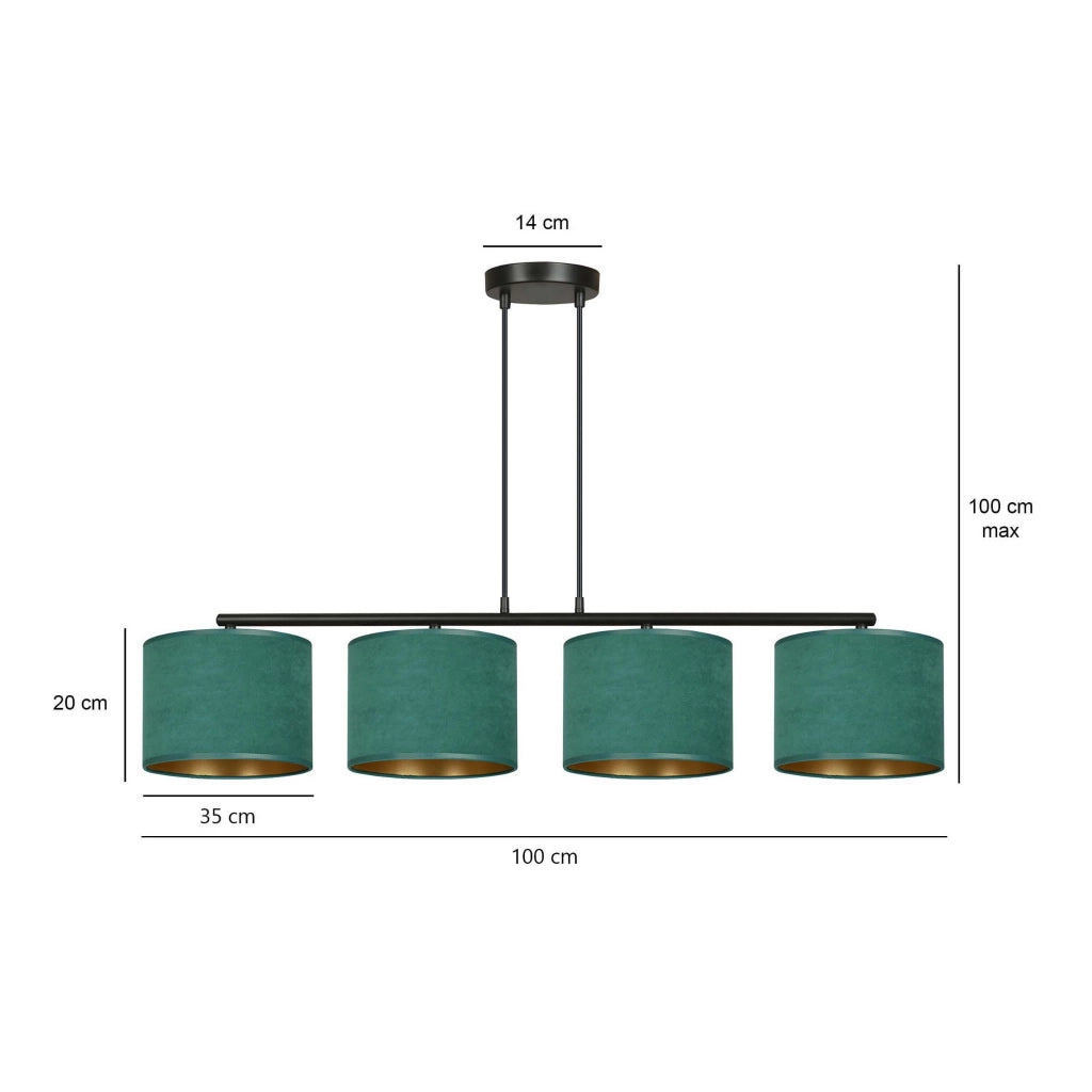 Lampadario Emibig Hilde 4 luci E27 verde oro nero tessuto